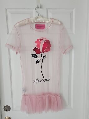 Viktor & Rolf Pink Rose Graphic Sheer Mini Dress